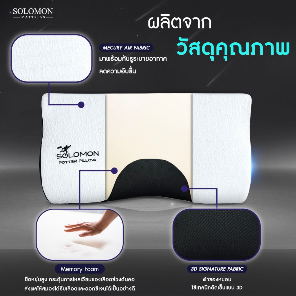 หมอนเมมโมรี่โฟม SOLOMON รุ่น POTTER PILLOW